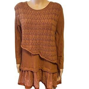 Y2K SimplyCouture Lagenlook Boho Fairy Grunge Knit Lace Layered Top Shirt Sz S/L